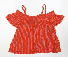 NEXT Womens Orange Striped Viscose Basic Blouse Size 18 Off the Shoulder
