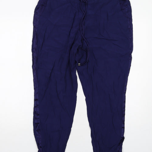 Marks and Spencer Womens Blue Viscose Trousers Size 18 Regular Drawstring