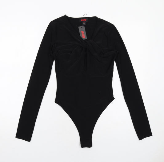 Misspap Womens Black Polyester Bodysuit One-Piece Size 8 Snap - Twist Front Detail