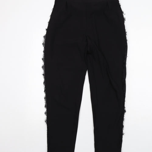 Jacqueline de Yong Womens Black Polyester Trousers Size 8 Regular - Lace Detail