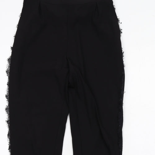 Jacqueline de Yong Womens Black Polyester Trousers Size 8 Regular - Lace Detail