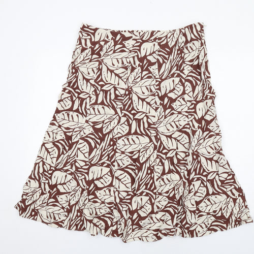 EWM Womens Brown Geometric Linen Swing Skirt Size 18 Zip - Leaf Pattern