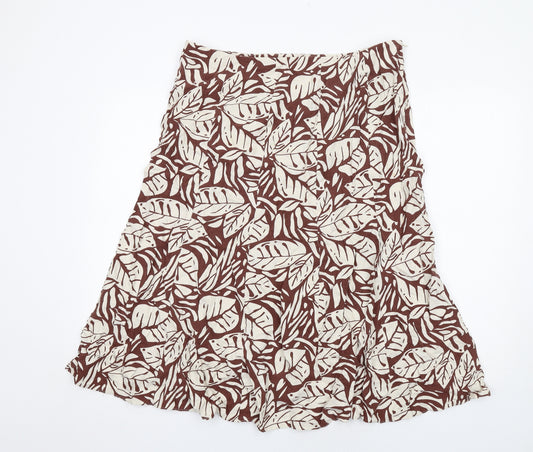 EWM Womens Brown Geometric Linen Swing Skirt Size 18 Zip - Leaf Pattern