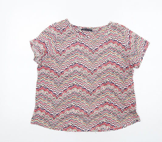 Marks and Spencer Womens Multicoloured Geometric Cotton Basic T-Shirt Size 14 Round Neck