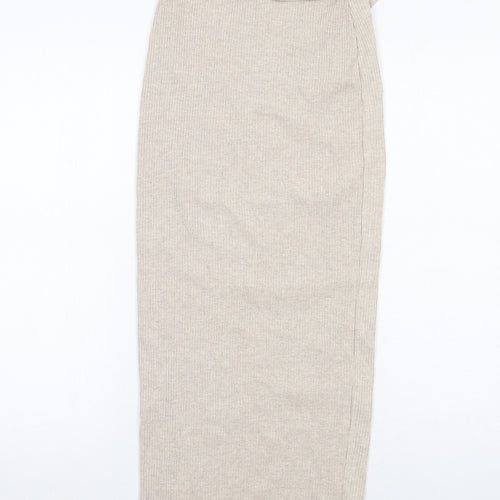 PRETTYLITTLETHING Womens Beige Cotton A-Line Skirt Size 6
