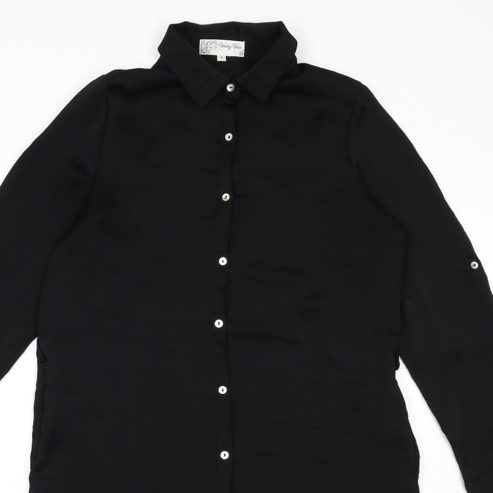 Voulez-Vous Womens Black Polyester Shirt Dress Size 8 Collared Button - Back Detail