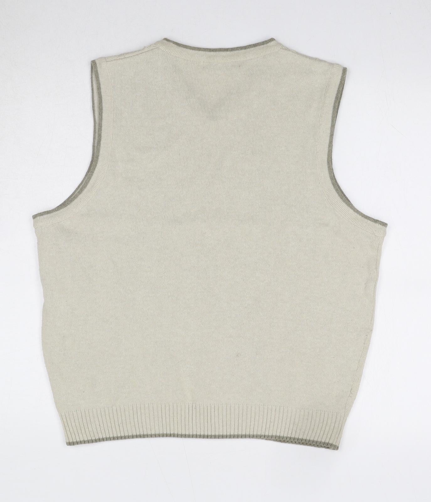 BHS Mens Beige V-Neck Herringbone Cotton Vest Jumper Size S Sleeveless