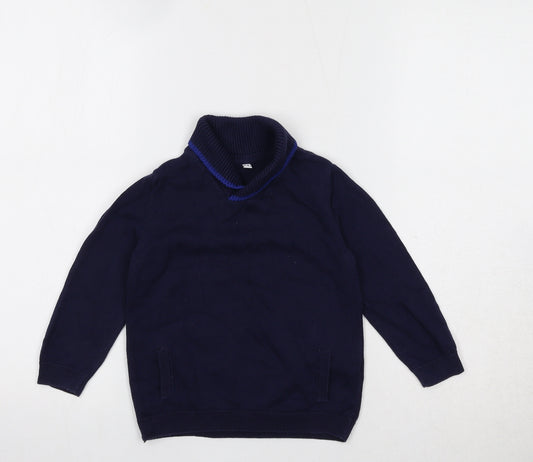 Marks and Spencer Boys Blue Roll Neck Cotton Pullover Jumper Size 3-4 Years