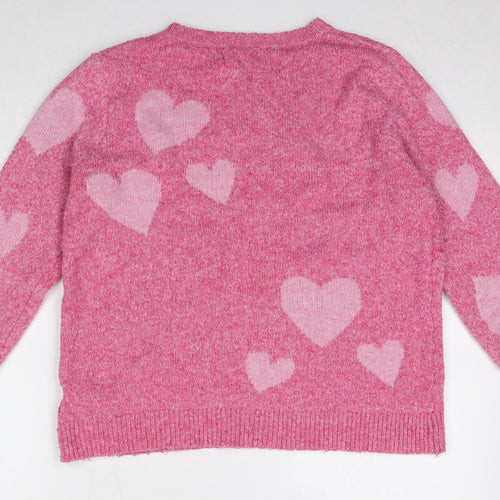 Cupcakes and Cashmere Womens Pink Round Neck Geometric Polyester Pullover Jumper Size L - Heart Pattern