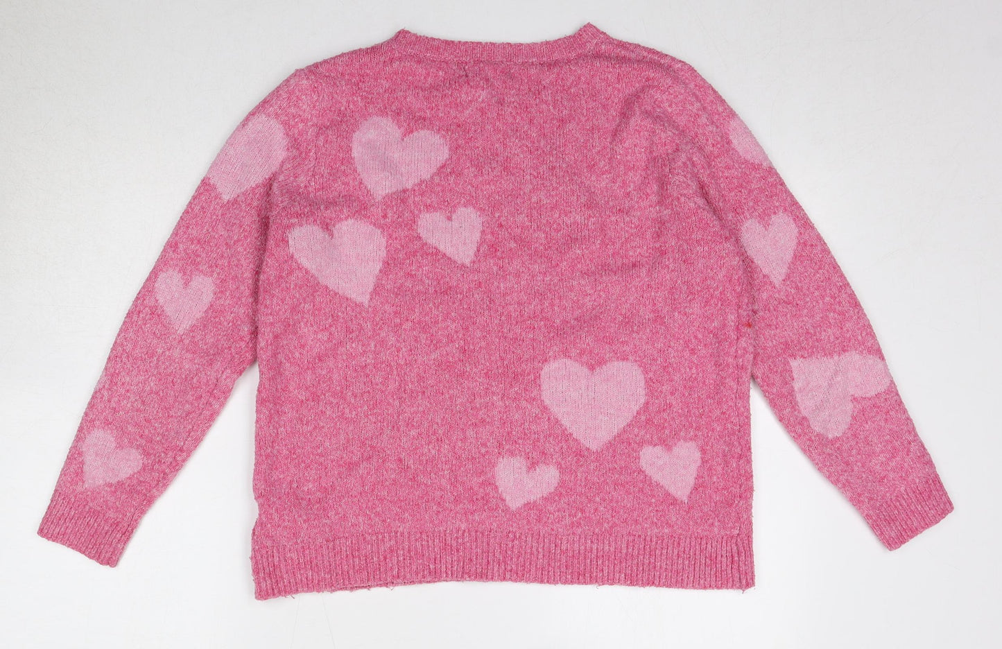 Cupcakes and Cashmere Womens Pink Round Neck Geometric Polyester Pullover Jumper Size L - Heart Pattern