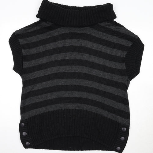 Dorothy Perkins Womens Black Roll Neck Striped Acrylic Pullover Jumper Size 14
