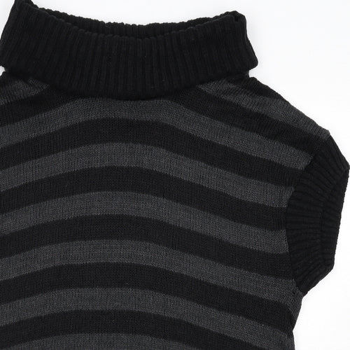 Dorothy Perkins Womens Black Roll Neck Striped Acrylic Pullover Jumper Size 14