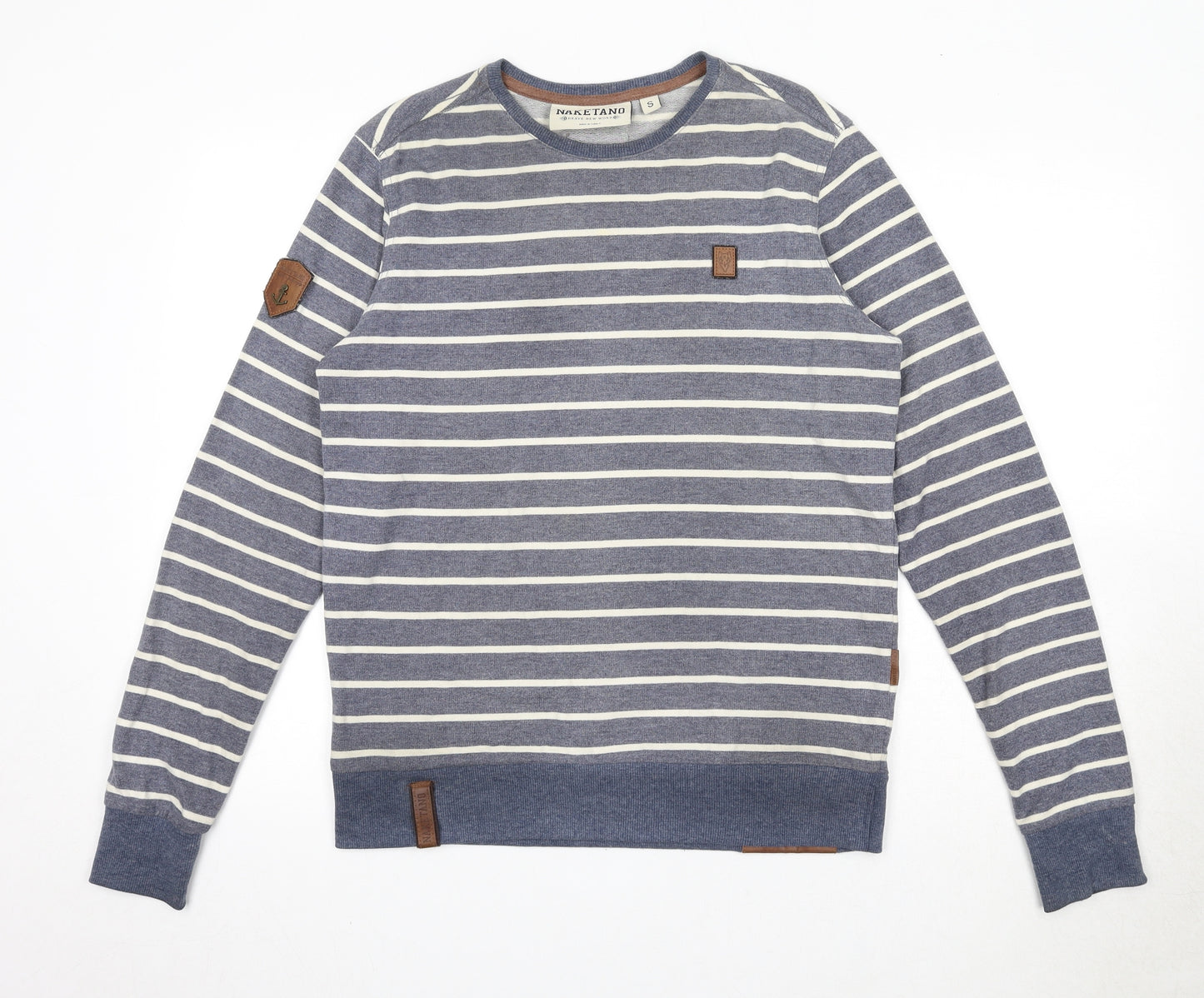 Naketano Mens Blue Striped Cotton Pullover Sweatshirt Size S