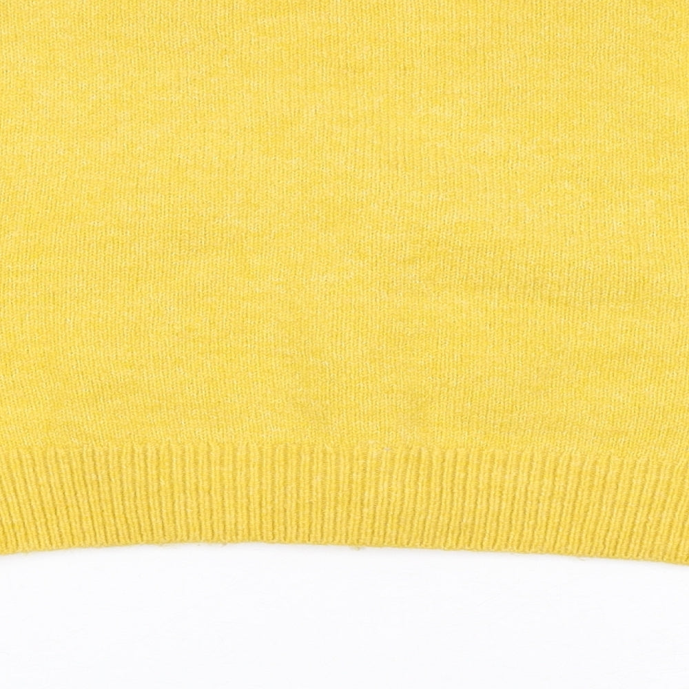 H&M Womens Yellow V-Neck Argyle/Diamond Polyester Cardigan Jumper Size S