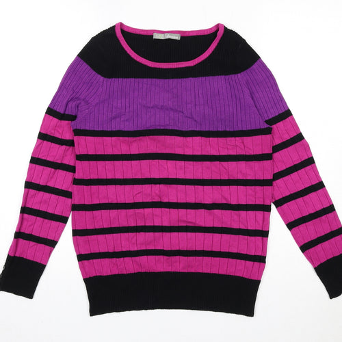 Marks and Spencer Womens Pink Round Neck Striped Viscose Pullover Jumper Size 16