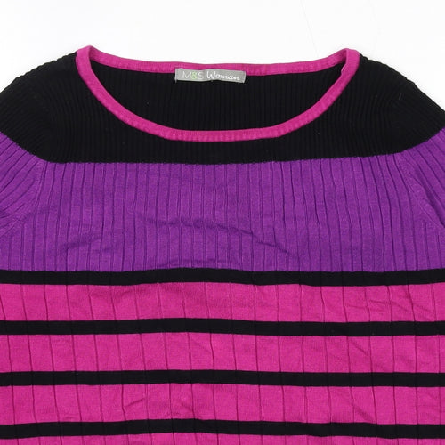 Marks and Spencer Womens Pink Round Neck Striped Viscose Pullover Jumper Size 16