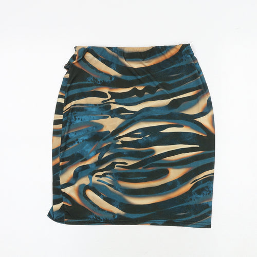 PRETTYLITTLETHING Womens Multicoloured Geometric Polyester Bandage Skirt Size 10