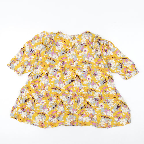 NEXT Girls Yellow Floral Viscose A-Line Size 6 Years Round Neck Pullover