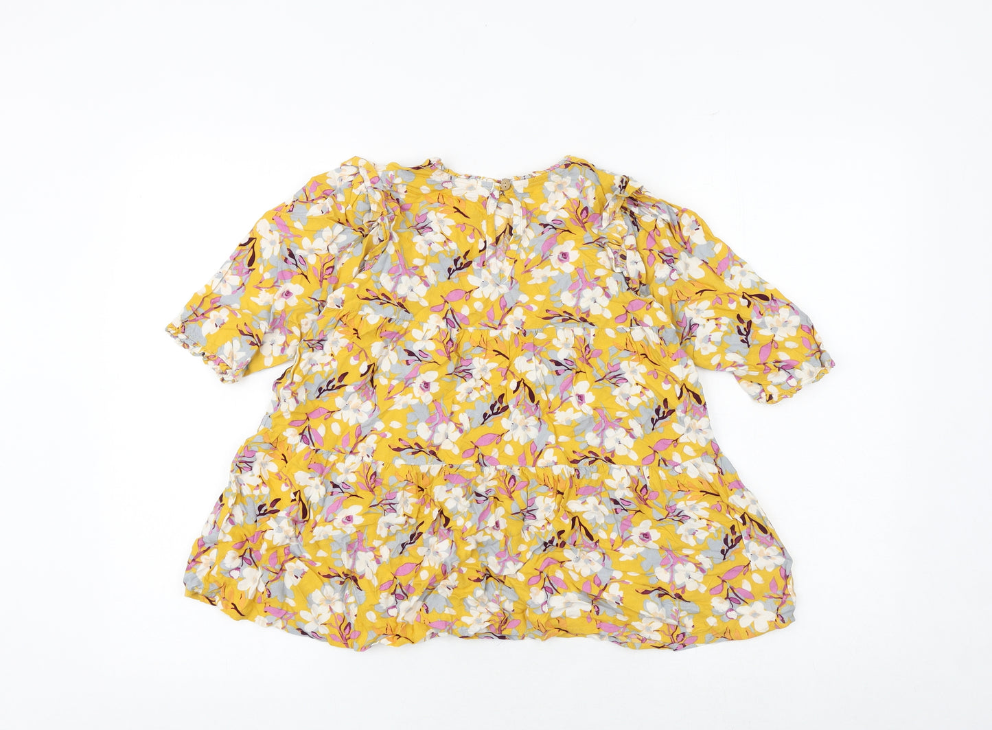 NEXT Girls Yellow Floral Viscose A-Line Size 6 Years Round Neck Pullover