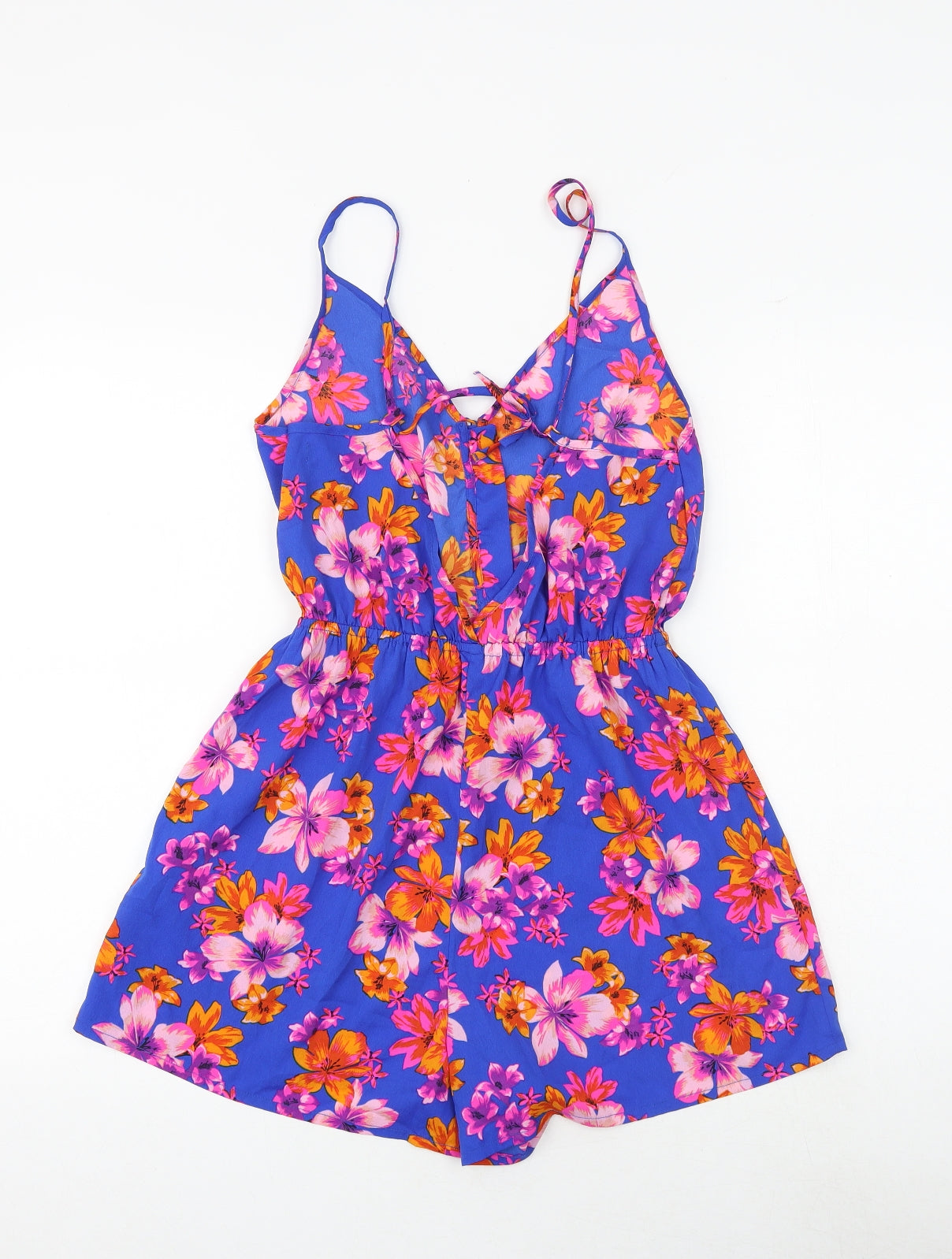 New Look Womens Blue Floral Polyester Playsuit One-Piece Size S Button