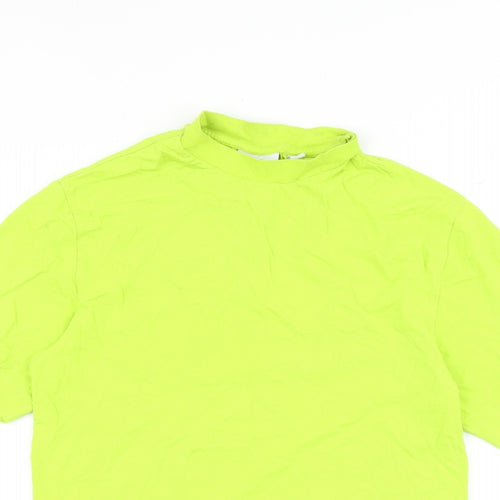 COLLUSION Womens Green 100% Cotton Basic T-Shirt Size 2XS Mock Neck