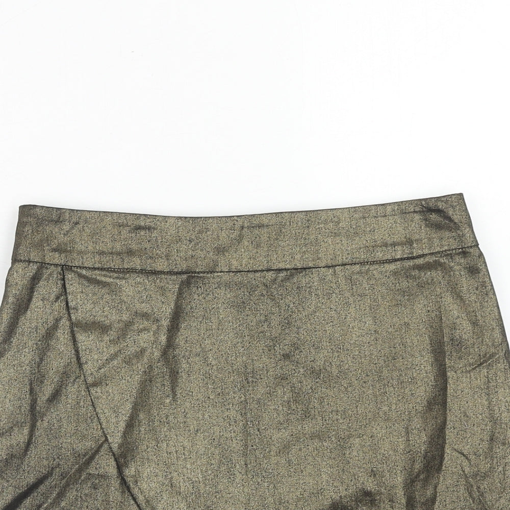 Bershka Womens Gold Cotton A-Line Skirt Size S Zip