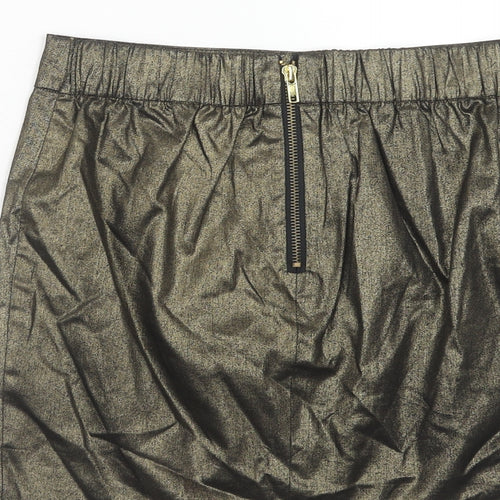 Bershka Womens Gold Cotton A-Line Skirt Size S Zip