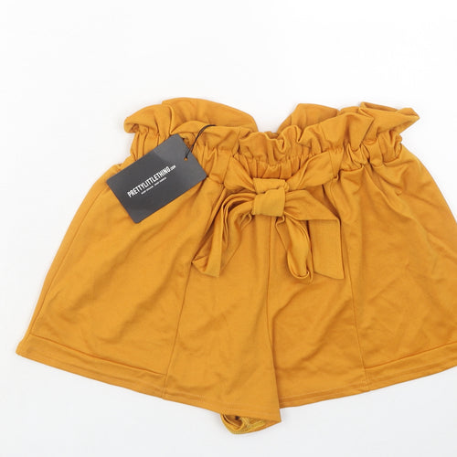 PRETTYLITTLETHING Womens Yellow Herringbone Polyester Basic Shorts Size 10 Regular Pull On