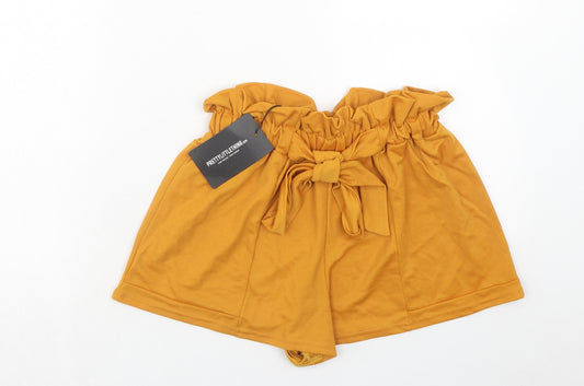 PRETTYLITTLETHING Womens Yellow Herringbone Polyester Basic Shorts Size 10 Regular Pull On