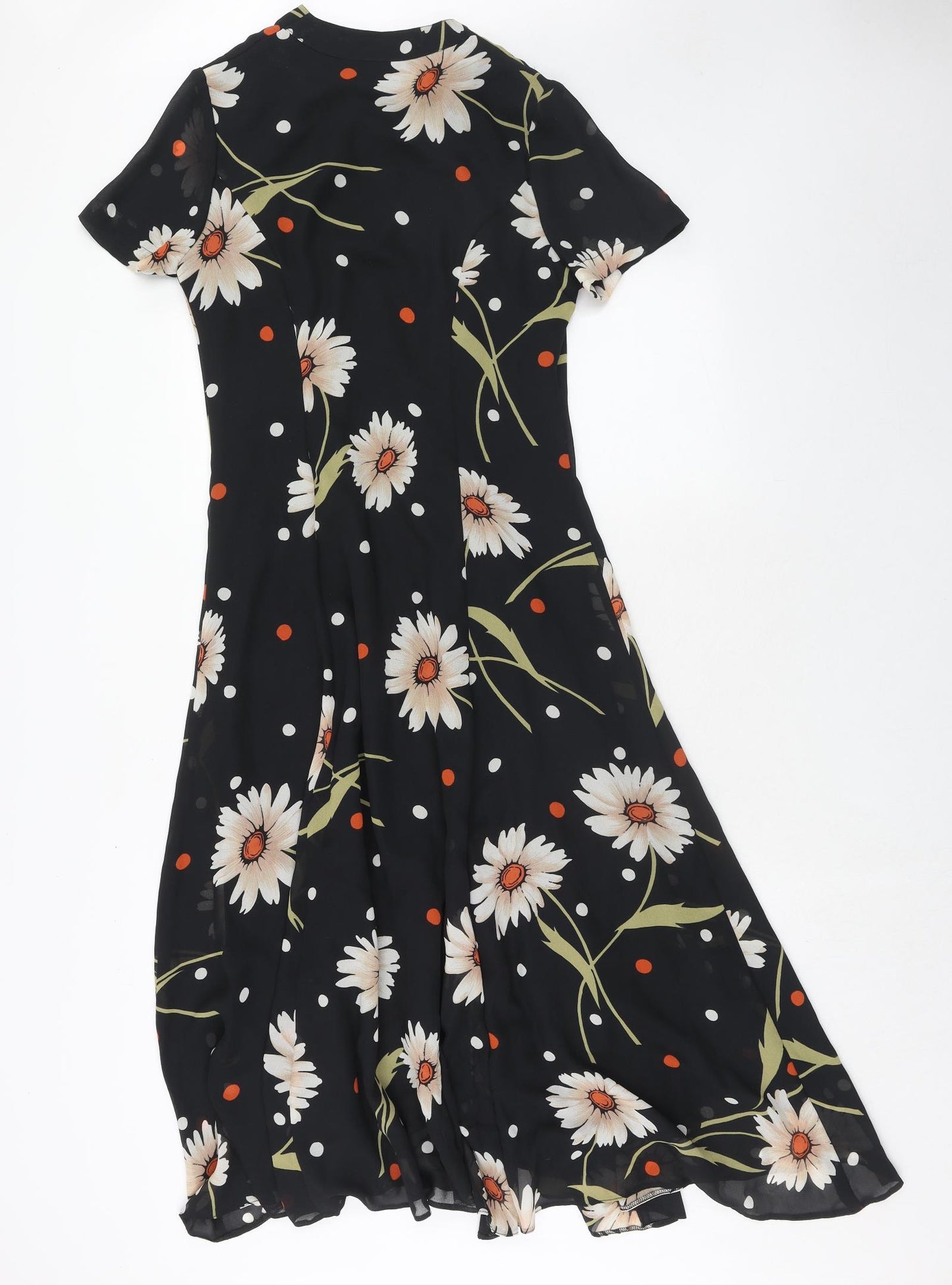Alexon Womens Black Floral Polyester Trapeze & Swing Size 10 V-Neck Button