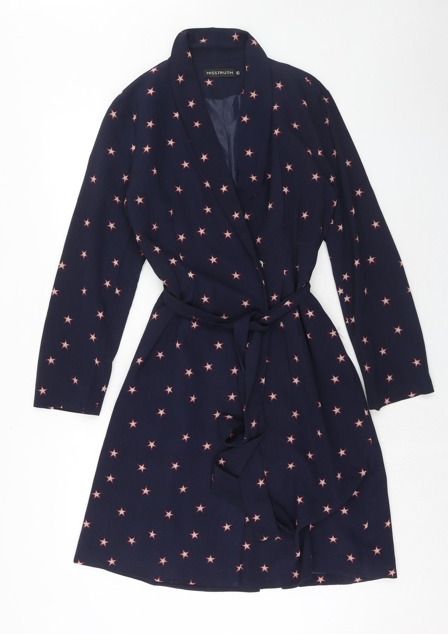 Miss Truth Womens Blue Geometric Polyester Jacket Dress Size 10 V-Neck Button - Star Pattern