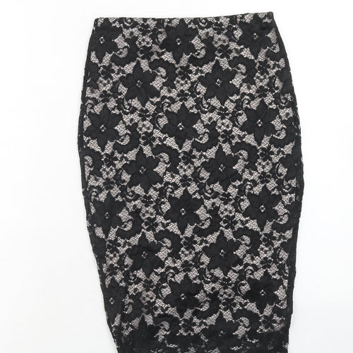 Lipsy Womens Black Floral Viscose Straight & Pencil Skirt Size 8
