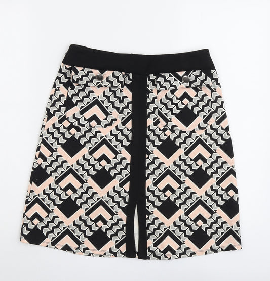 Dorothy Perkins Womens Black Geometric Polyester A-Line Skirt Size 10 Zip