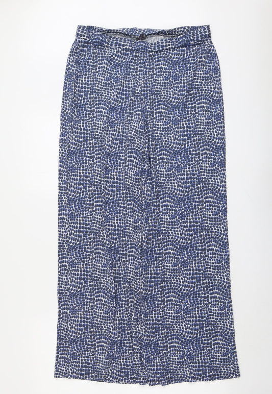 Marks and Spencer Womens Blue Animal Print Viscose Trousers Size 16 L30 in Regular - Elastic Waist