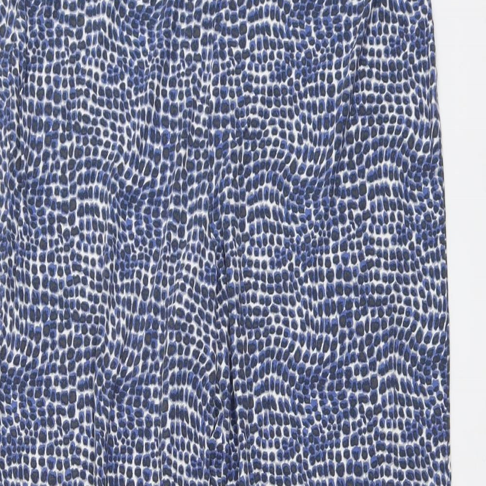 Marks and Spencer Womens Blue Animal Print Viscose Trousers Size 16 L30 in Regular - Elastic Waist