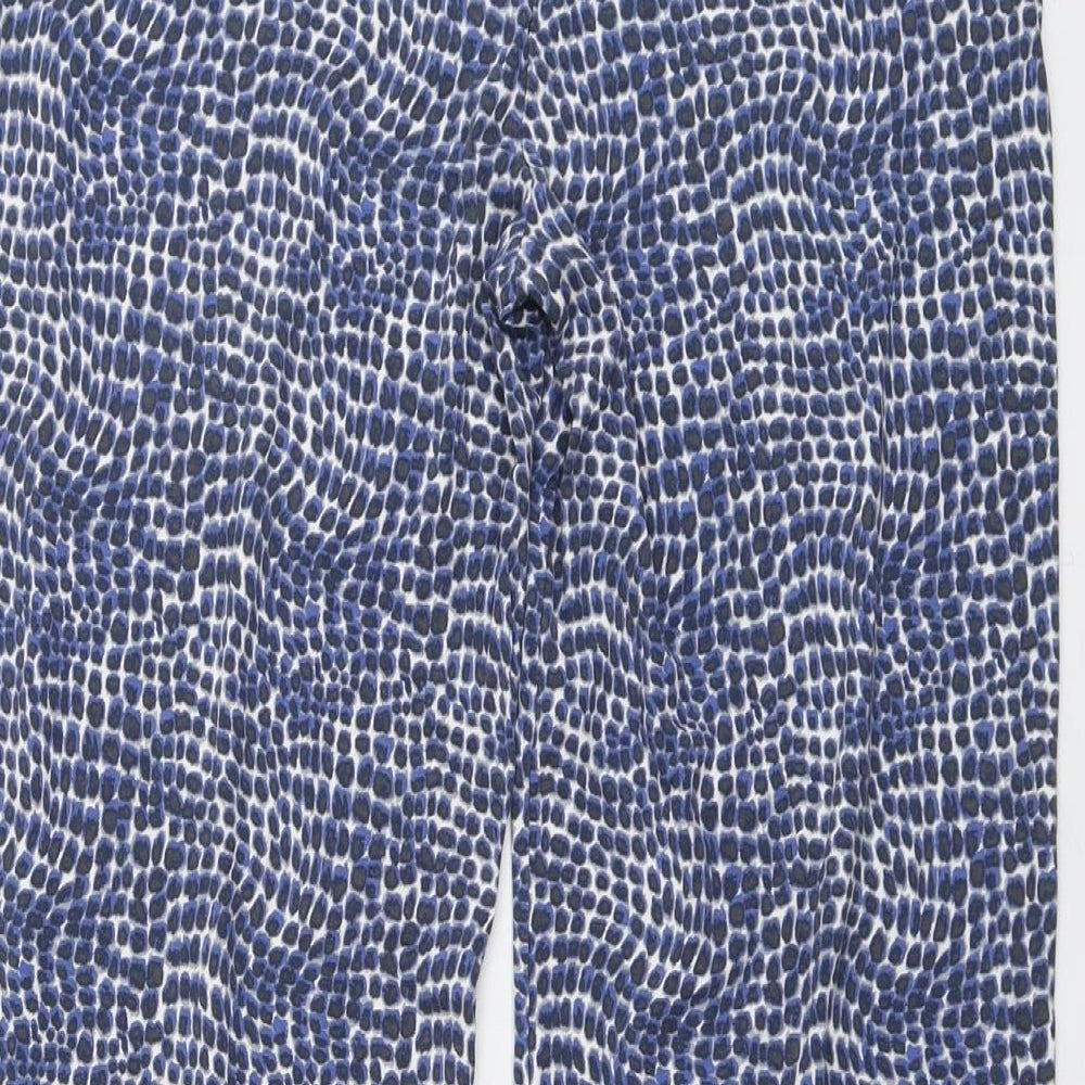 Marks and Spencer Womens Blue Animal Print Viscose Trousers Size 16 L30 in Regular - Elastic Waist