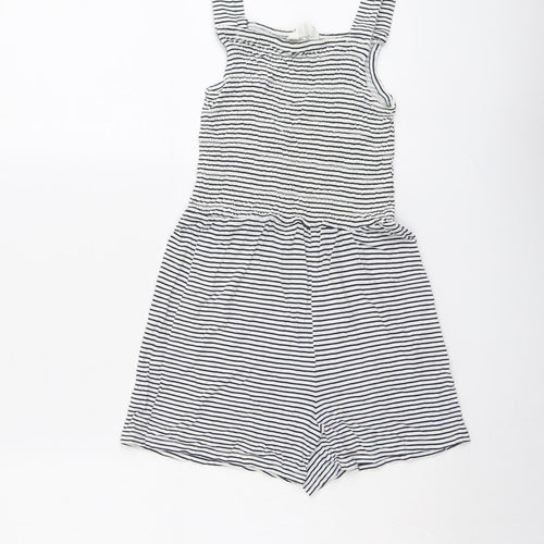 H&M Girls Blue Striped Viscose Playsuit One-Piece Size 8-9 Years Pullover