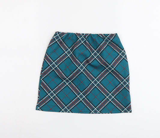 Boohoo Womens Green Plaid Polyester A-Line Skirt Size 10