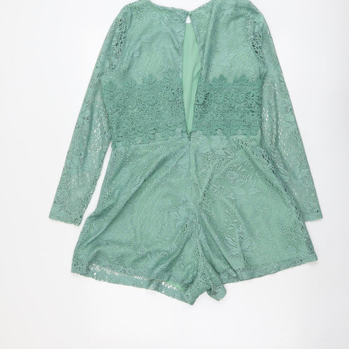 ASOS Womens Green Polyester Playsuit One-Piece Size 12 Zip - Open Back Detail