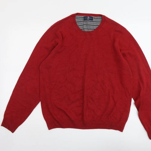 Blue Harbour Mens Red Round Neck Cotton Pullover Jumper Size M Long Sleeve