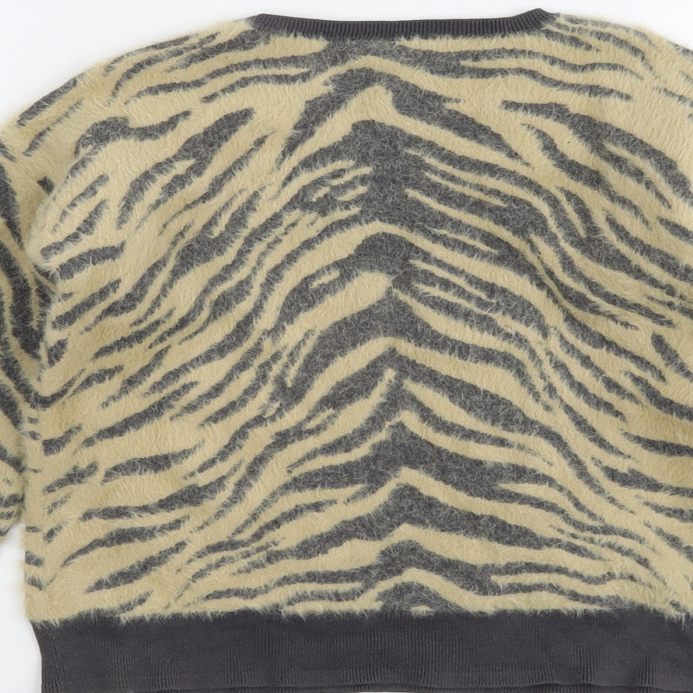 NEXT Girls Beige Round Neck Animal Print Nylon Pullover Jumper Size 12 Years Pullover - Tiger Print