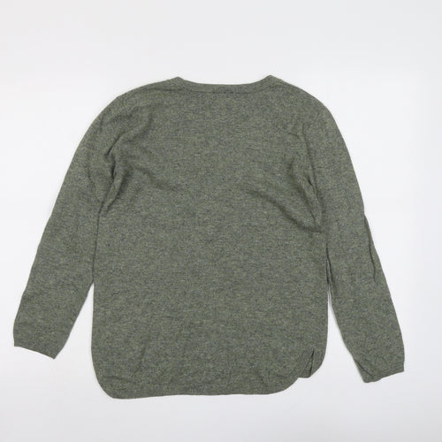 H&M Womens Green V-Neck Acrylic Pullover Jumper Size XS
