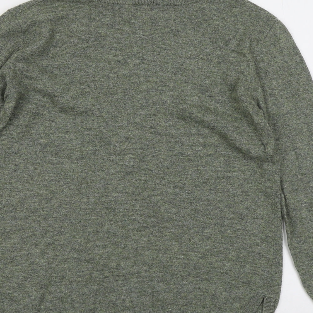H&M Womens Green V-Neck Acrylic Pullover Jumper Size XS