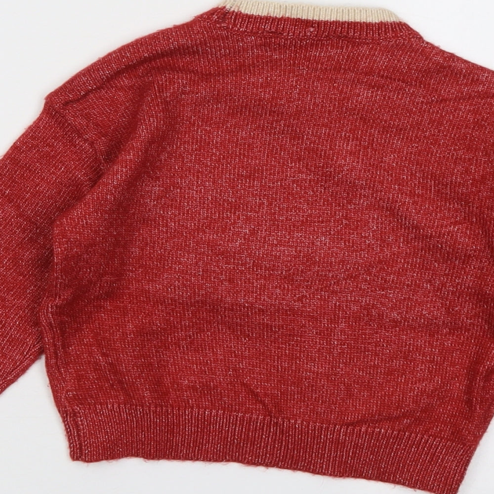 Marks and Spencer Girls Red Round Neck Polyester Pullover Jumper Size 3-4 Years Pullover - Happy Howl-idays