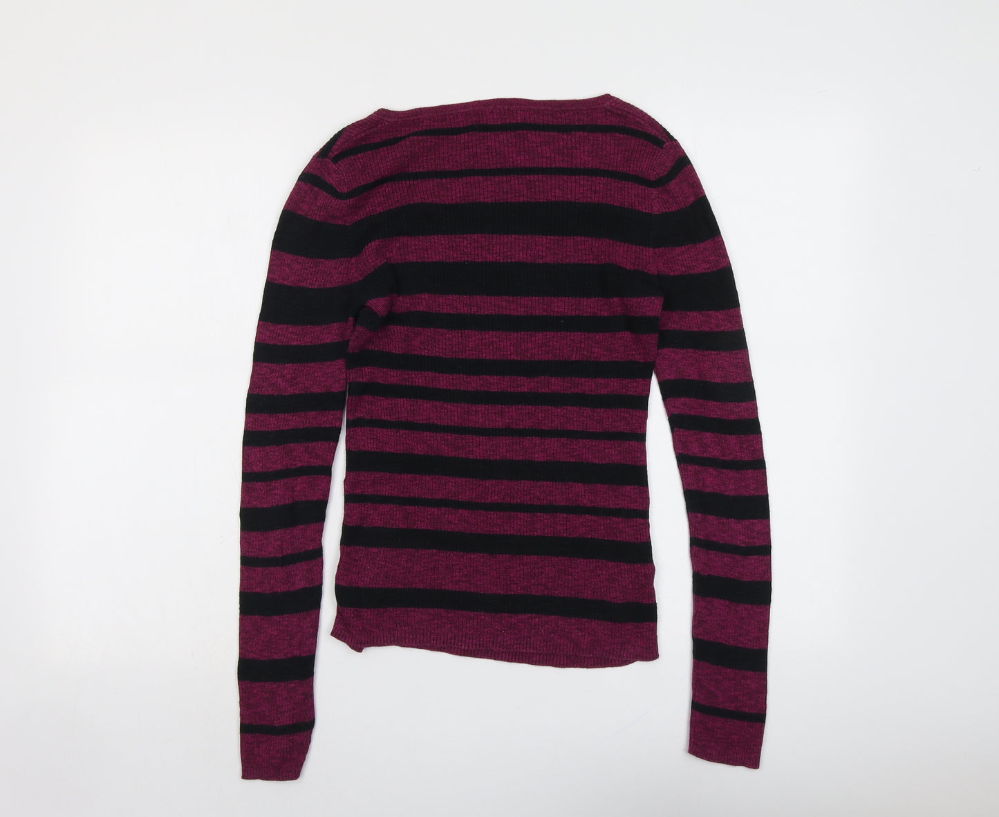 NEXT Womens Purple Scoop Neck Striped Cotton Pullover Jumper Size 12