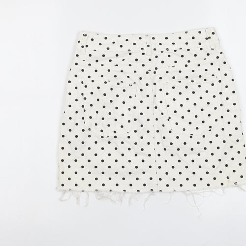 Topshop Womens Ivory Polka Dot Cotton A-Line Skirt Size 8 Button