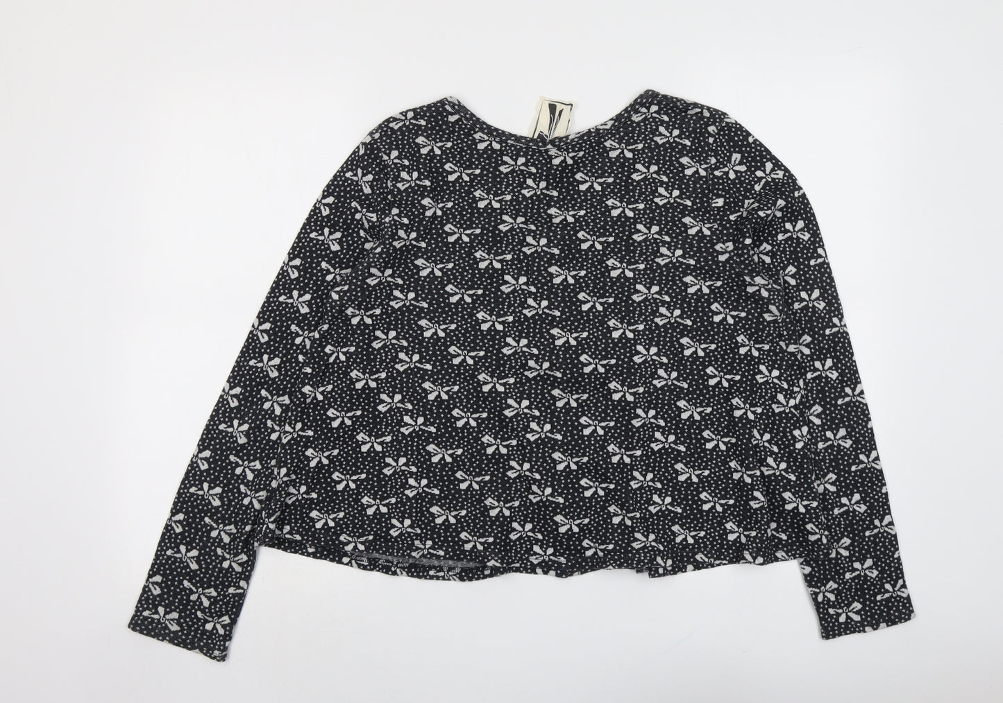 NEXT Womens Grey Round Neck Geometric Cotton Cardigan Jumper Size 18 - Bow Print