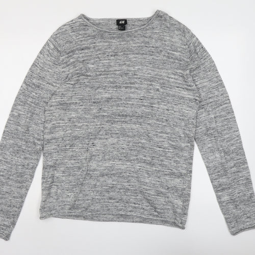 H&M Mens Grey Round Neck Cotton Pullover Jumper Size M Long Sleeve