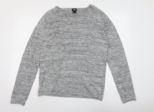 H&M Mens Grey Round Neck Cotton Pullover Jumper Size M Long Sleeve
