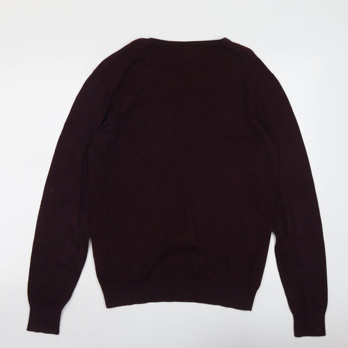 H&M Mens Purple V-Neck Cotton Pullover Jumper Size M Long Sleeve